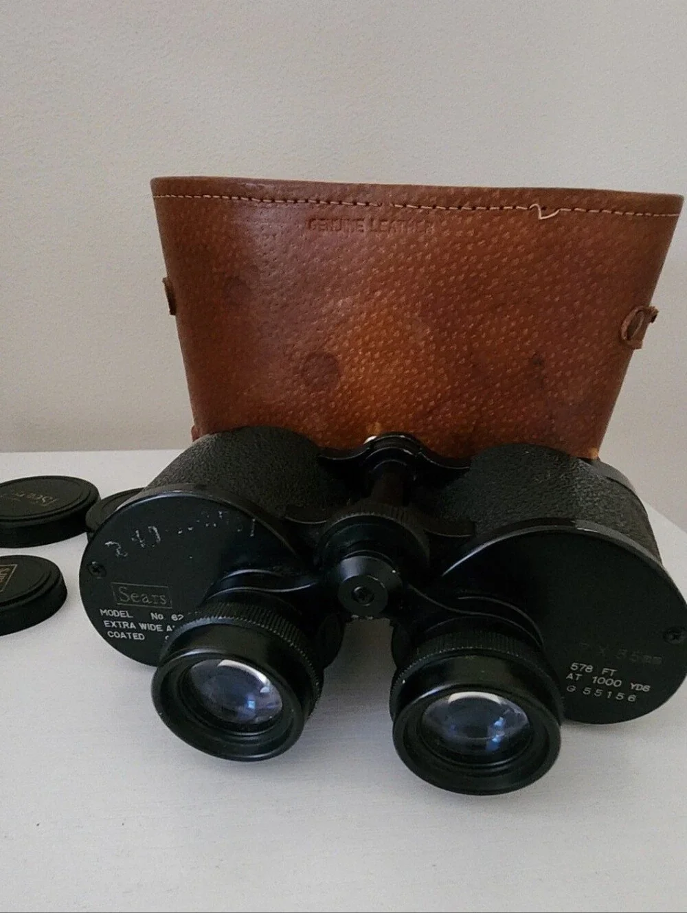 Vintage Sears Binoculars W/Leather Case Old School Explorer Grandpacore Decor